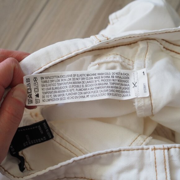 Skater Aesthetic White Cargo Pants With Brown Embordary And Zippers Sz Small - Picture 7 of 16